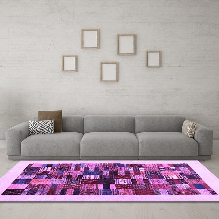 Machine Washable Solid Purple Modern Area Rugs in a Living Room, wshcon1593pur