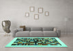 Machine Washable Solid Turquoise Modern Area Rugs in a Living Room,, wshcon1593turq