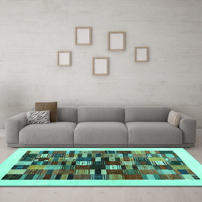 Machine Washable Solid Turquoise Modern Area Rugs in a Living Room,, wshcon1593turq