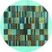 Round Machine Washable Solid Turquoise Modern Area Rugs, wshcon1593turq