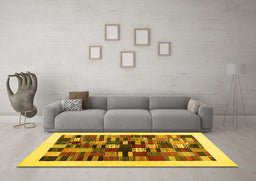 Machine Washable Solid Yellow Modern Rug in a Living Room, wshcon1593yw