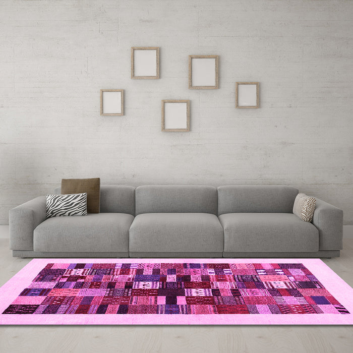Machine Washable Solid Pink Modern Rug in a Living Room, wshcon1593pnk