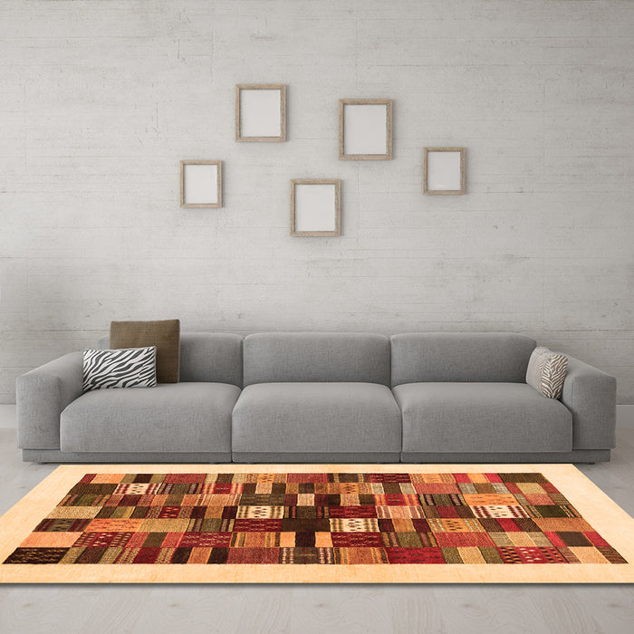 Machine Washable Solid Orange Modern Area Rugs in a Living Room, wshcon1593org