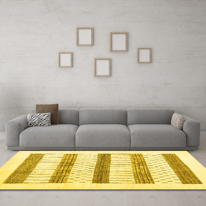 Machine Washable Solid Yellow Modern Rug in a Living Room, wshcon1594yw