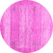 Round Machine Washable Abstract Pink Contemporary Rug, wshcon1595pnk