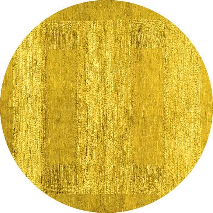 Round Machine Washable Abstract Yellow Contemporary Rug, wshcon1595yw