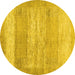 Round Machine Washable Abstract Yellow Contemporary Rug, wshcon1595yw