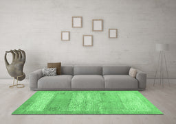 Machine Washable Abstract Emerald Green Contemporary Area Rugs in a Living Room,, wshcon1595emgrn
