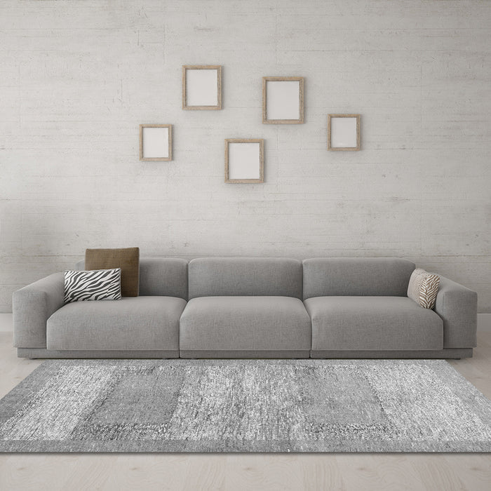 Machine Washable Abstract Gray Contemporary Rug in a Living Room,, wshcon1595gry