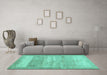 Machine Washable Abstract Turquoise Contemporary Area Rugs in a Living Room,, wshcon1595turq