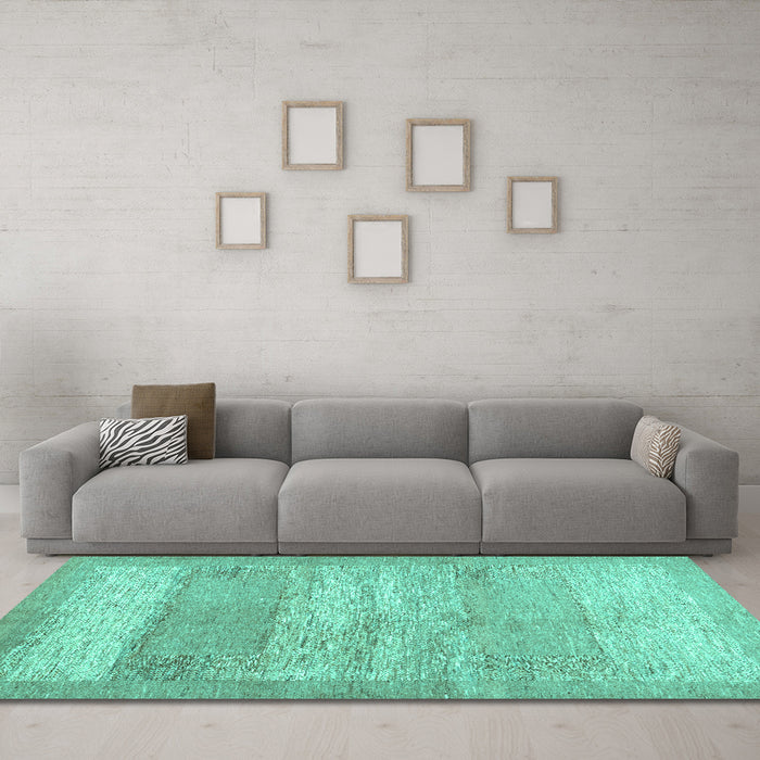 Machine Washable Abstract Turquoise Contemporary Area Rugs in a Living Room,, wshcon1595turq