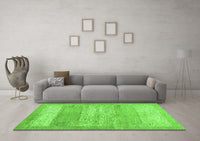 Machine Washable Abstract Green Contemporary Rug, wshcon1595grn