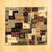 Square Machine Washable Abstract Brown Contemporary Rug, wshcon1596brn