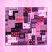 Square Machine Washable Abstract Pink Contemporary Rug, wshcon1596pnk