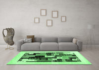 Machine Washable Abstract Emerald Green Contemporary Rug, wshcon1596emgrn