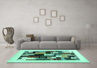 Machine Washable Abstract Turquoise Contemporary Rug, wshcon1596turq