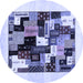 Round Abstract Blue Contemporary Rug, con1596blu