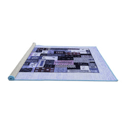 Sideview of Machine Washable Abstract Blue Contemporary Rug, wshcon1596blu