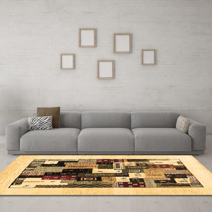 Machine Washable Abstract Brown Contemporary Rug in a Living Room,, wshcon1596brn