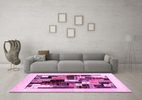 Machine Washable Abstract Pink Contemporary Rug, wshcon1596pnk