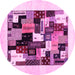 Round Abstract Pink Contemporary Rug, con1596pnk