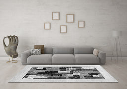 Machine Washable Abstract Gray Contemporary Rug in a Living Room,, wshcon1596gry