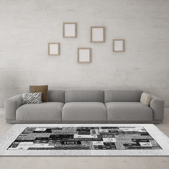 Machine Washable Abstract Gray Contemporary Rug in a Living Room,, wshcon1596gry