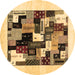 Round Machine Washable Abstract Brown Contemporary Rug, wshcon1596brn