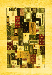 Abstract Yellow Contemporary Rug, con1596yw