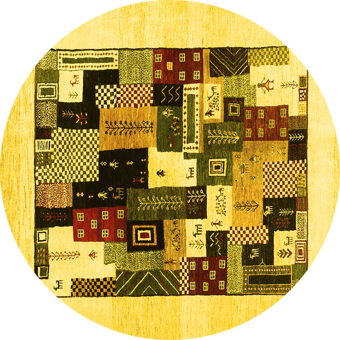 Round Abstract Yellow Contemporary Rug, con1596yw