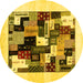 Round Abstract Yellow Contemporary Rug, con1596yw