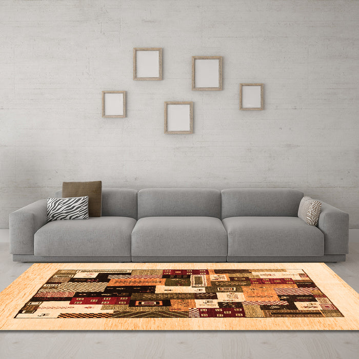 Machine Washable Abstract Orange Contemporary Area Rugs in a Living Room, wshcon1596org