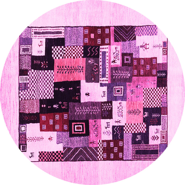 Round Machine Washable Abstract Pink Contemporary Rug, wshcon1596pnk