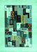 Machine Washable Abstract Turquoise Contemporary Area Rugs, wshcon1596turq