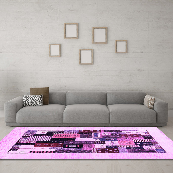Machine Washable Abstract Purple Contemporary Area Rugs in a Living Room, wshcon1596pur