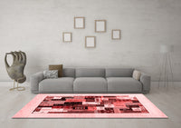 Machine Washable Abstract Red Contemporary Rug, wshcon1596red