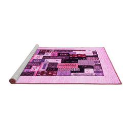 Sideview of Machine Washable Abstract Pink Contemporary Rug, wshcon1596pnk
