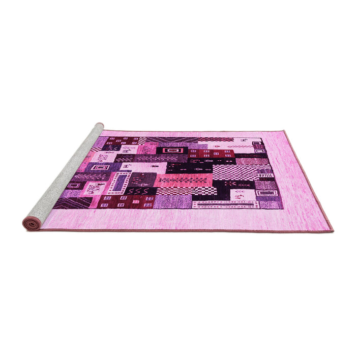 Sideview of Machine Washable Abstract Pink Contemporary Rug, wshcon1596pnk