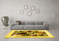 Machine Washable Abstract Yellow Contemporary Rug, wshcon1596yw