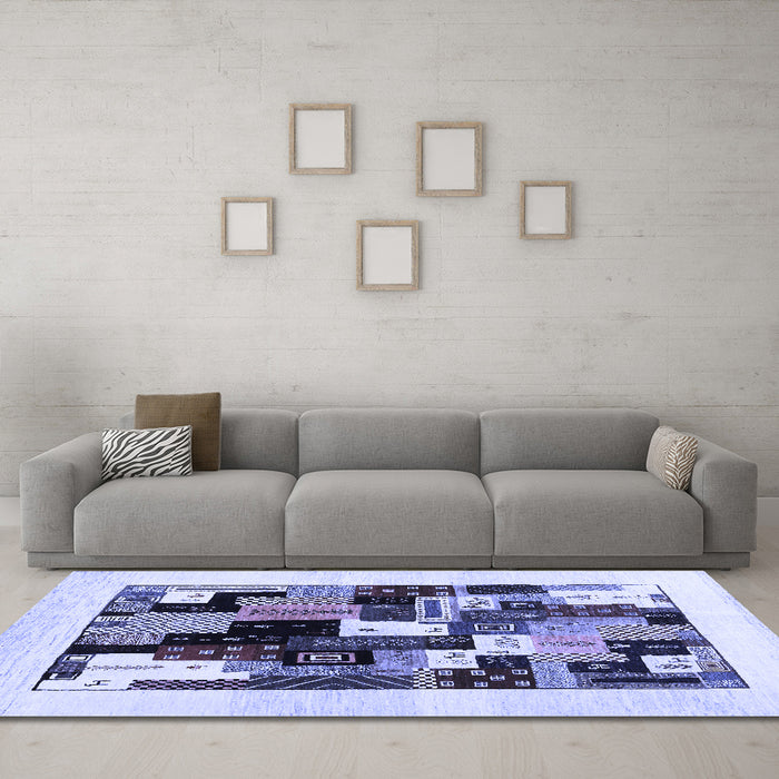 Machine Washable Abstract Blue Contemporary Rug in a Living Room, wshcon1596blu