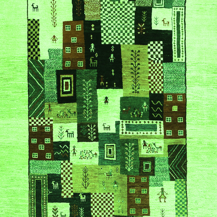 Serging Thickness of Machine Washable Abstract Green Contemporary Area Rugs, wshcon1596grn