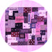 Round Abstract Purple Contemporary Rug, con1596pur