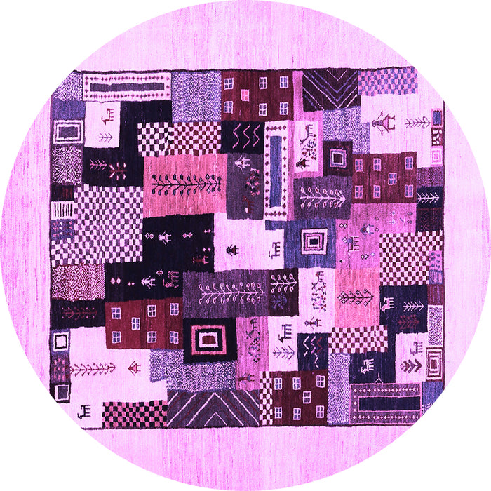 Round Machine Washable Abstract Purple Contemporary Area Rugs, wshcon1596pur
