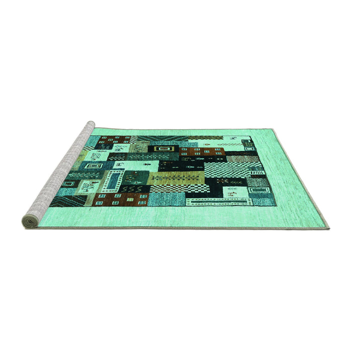 Sideview of Machine Washable Abstract Turquoise Contemporary Area Rugs, wshcon1596turq