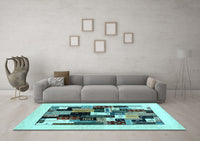 Machine Washable Abstract Light Blue Contemporary Rug, wshcon1596lblu