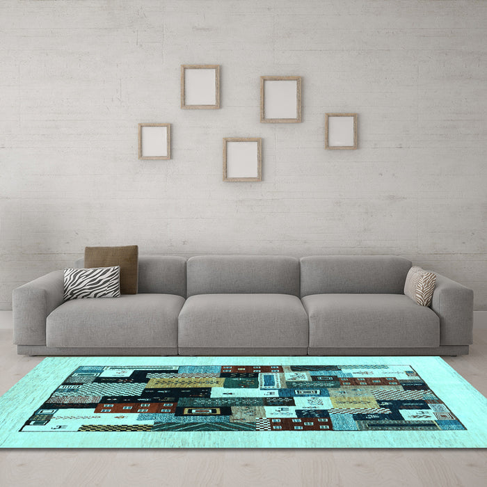 Machine Washable Abstract Light Blue Contemporary Rug in a Living Room, wshcon1596lblu