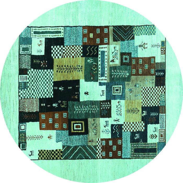 Round Abstract Turquoise Contemporary Rug, con1596turq