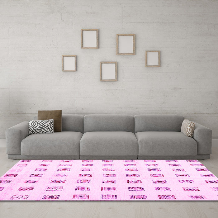 Machine Washable Solid Pink Modern Rug in a Living Room, wshcon1597pnk