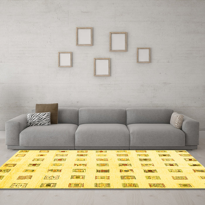 Machine Washable Solid Yellow Modern Rug in a Living Room, wshcon1597yw