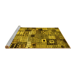 Sideview of Machine Washable Abstract Yellow Contemporary Rug, wshcon1598yw